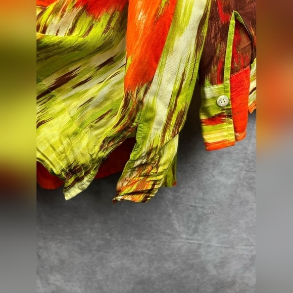 Talbots Colorful‎ Silk Cotton Long Sleeve Abstract Kangaroo Pocket Blouse 24W - Picture 9 of 13